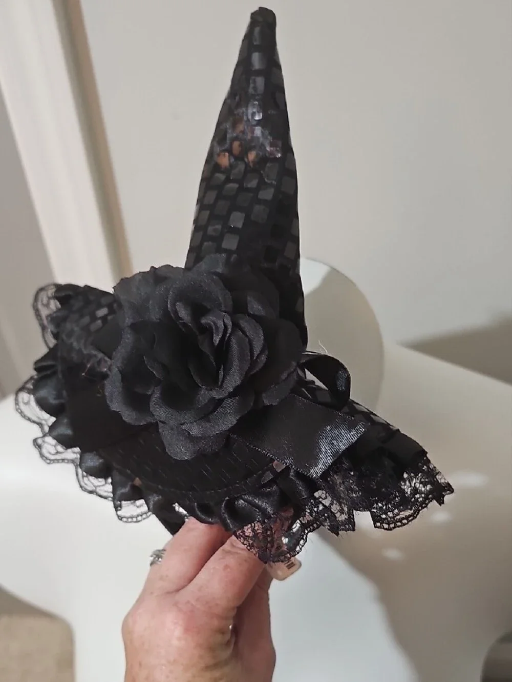 torrid Black Mini Witch Hat Headband with Rose Accent